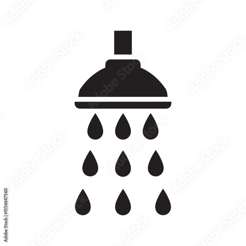 Shower head with water drops solid glyph icon for bathroom fixture and personal hygiene concept of washing and rinsing with a water stream vector