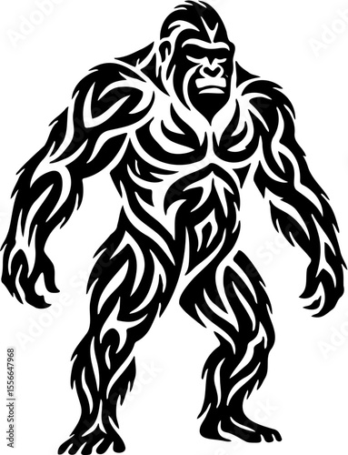 tribal gorilla vector illustration, isolated on white