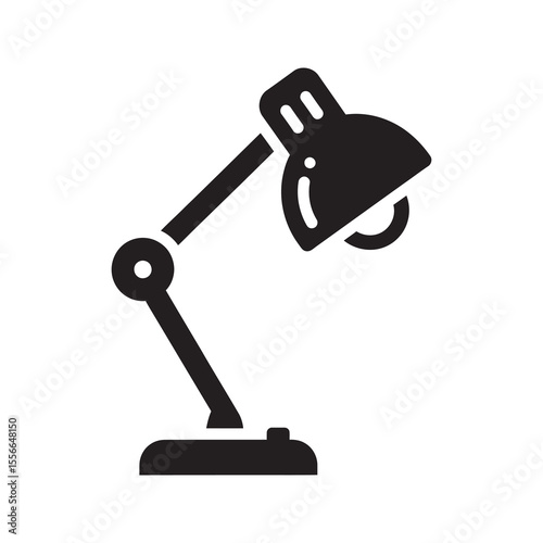 Desk lamp solid glyph icon for office lighting and workspace illumination study light for reading and work table top equipment for focus vector