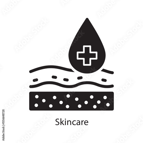Skincare treatment with serum drop for skin hydration protection dermatology cosmetic product beauty health care medical concept vector symbol icon solid glyph