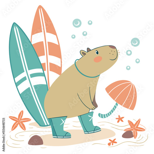 A Peaceful Capybara with wearing rain boots in a Under the Sea theme – Ocean Dreams palette SVG illustration