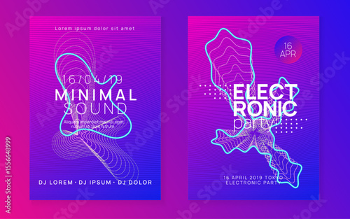 Techno Banner. Blue Edm Background. Electronic Radio Illustration. Trance Invite. Fest Set. Green Music Flyer. Sound Festival Element. Pink Techno Banner