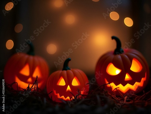 Halloween decorations with light and bokeh background. Halloween theme. generative ai. 