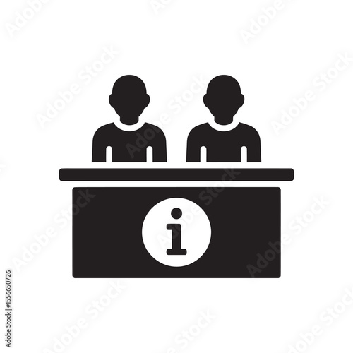 Information kiosk with paper brochure for help desk customer service assistance point tourist guide booth support center vector solid glyph icon