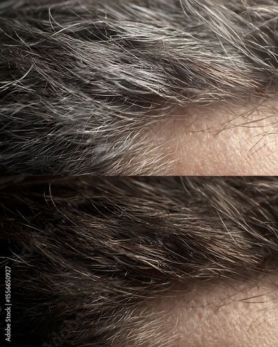 The thin, light hair seems weightless compared to the thick, strong hair.