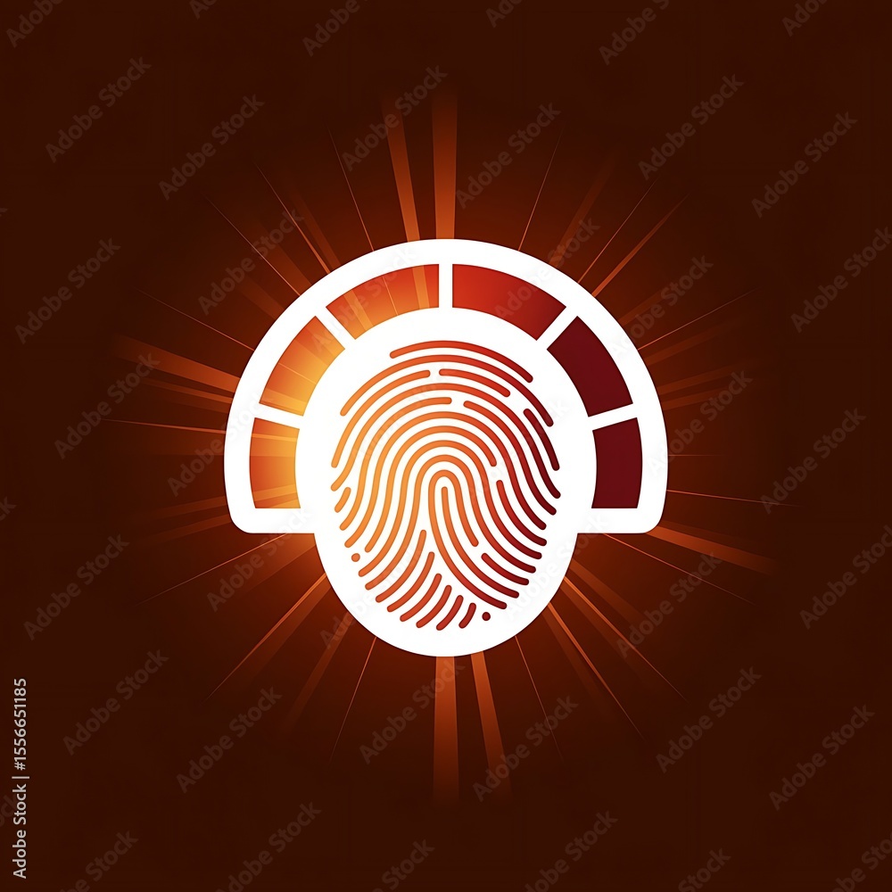 Fototapeta premium Your Effort Defines You — fingerprint icon inside effort meter, with thick white sticker-style outline around the design, solid black background, high contrast, centered composition