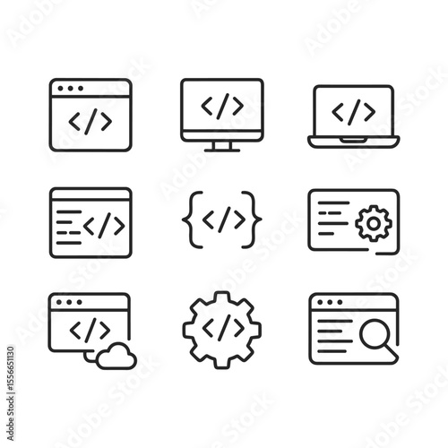 Software engineering and code vector icons. Outline symbols. Line design