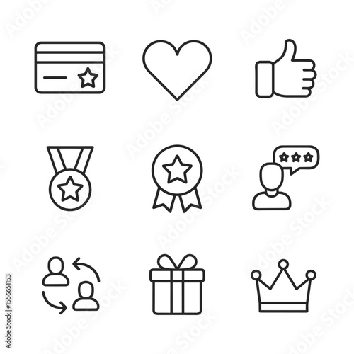 Rewards and membership program vector icons. Outline symbols. Line design