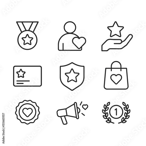 Customer retention and points vector icons. Outline symbols. Line design