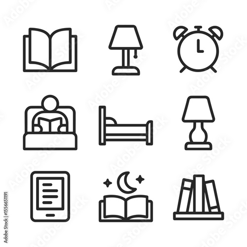 Bedroom furniture vector icons collection. Outline symbols. Line design