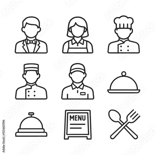 Service staff vector icons set. Outline symbols. Line design