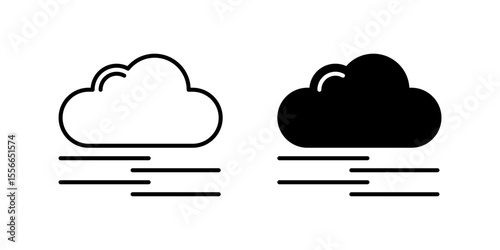 Fog Icon Set. A black icon of fog, representing low visibility weather.