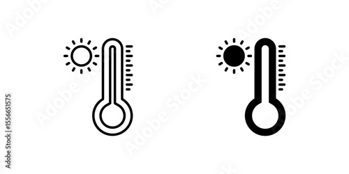 Hot Icon Set. A black icon of a thermometer, representing high temperature.
