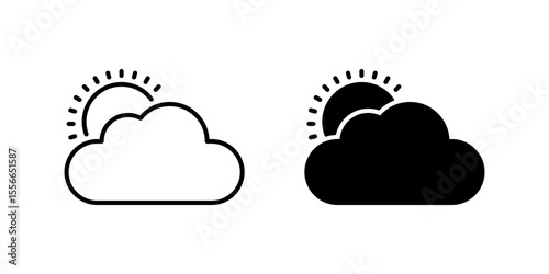 Partly Cloudy Icon Set. A black icon of partly cloudy skies, representing mixed weather.