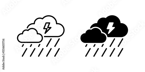 Stormy Icon Set. A black icon of a storm, representing turbulent weather.