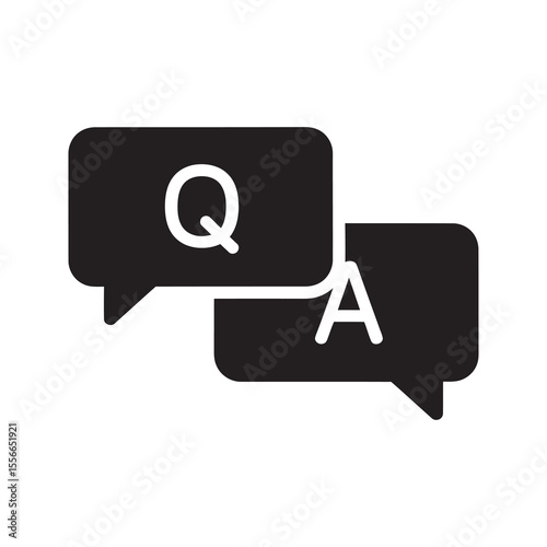 Question and answer chat bubble for faq support forum discussion communication dialogue help desk q and a service vector solid glyph icon