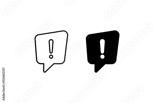 Speech Bubble Exclamation Icon Set. A black icon of a speech bubble with exclamation, representing alert.