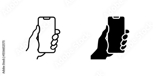 Icons of two holding phones for tech and usage. Represent grip and device.
