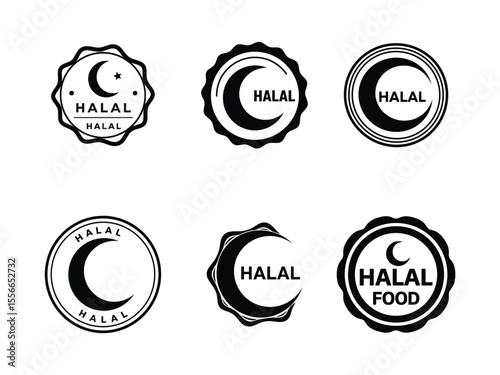 halal certified food stamp badge vector design, islamic halal label icon collection for packaging or products