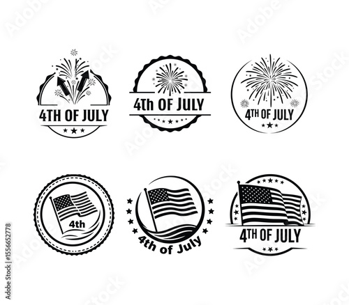 fourth of july label stamp badge collection vector illustration, american patriotic holiday graphic set