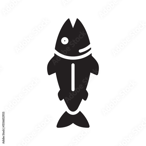 Solid glyph vector icon of a whole raw fish for a seafood meal representing healthy ocean food and delicious protein rich fishing catch