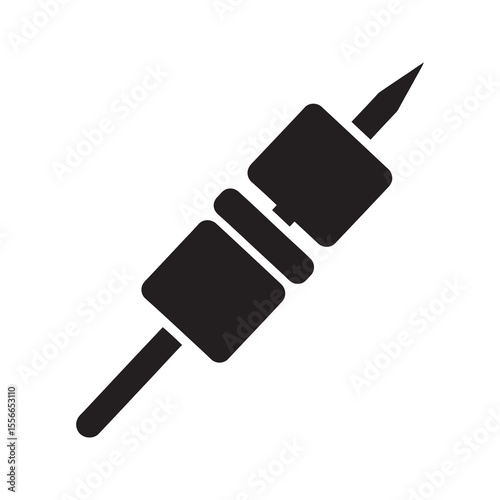 Solid glyph vector icon of a shish kebab skewer with meat and vegetable representing a grilled barbecue food for a delicious outdoor meal