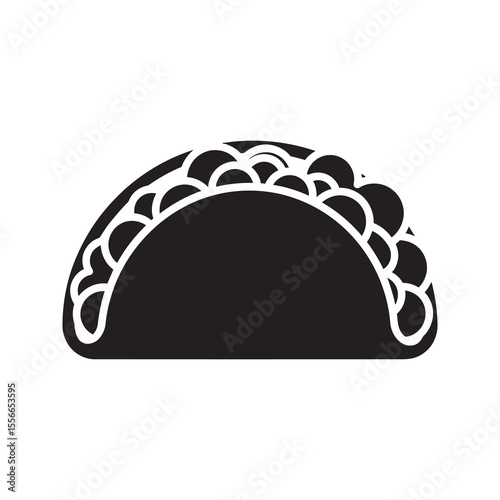 Solid glyph vector icon of a delicious taco for a fast food meal representing traditional Mexican cuisine and a spicy tortilla shell snack