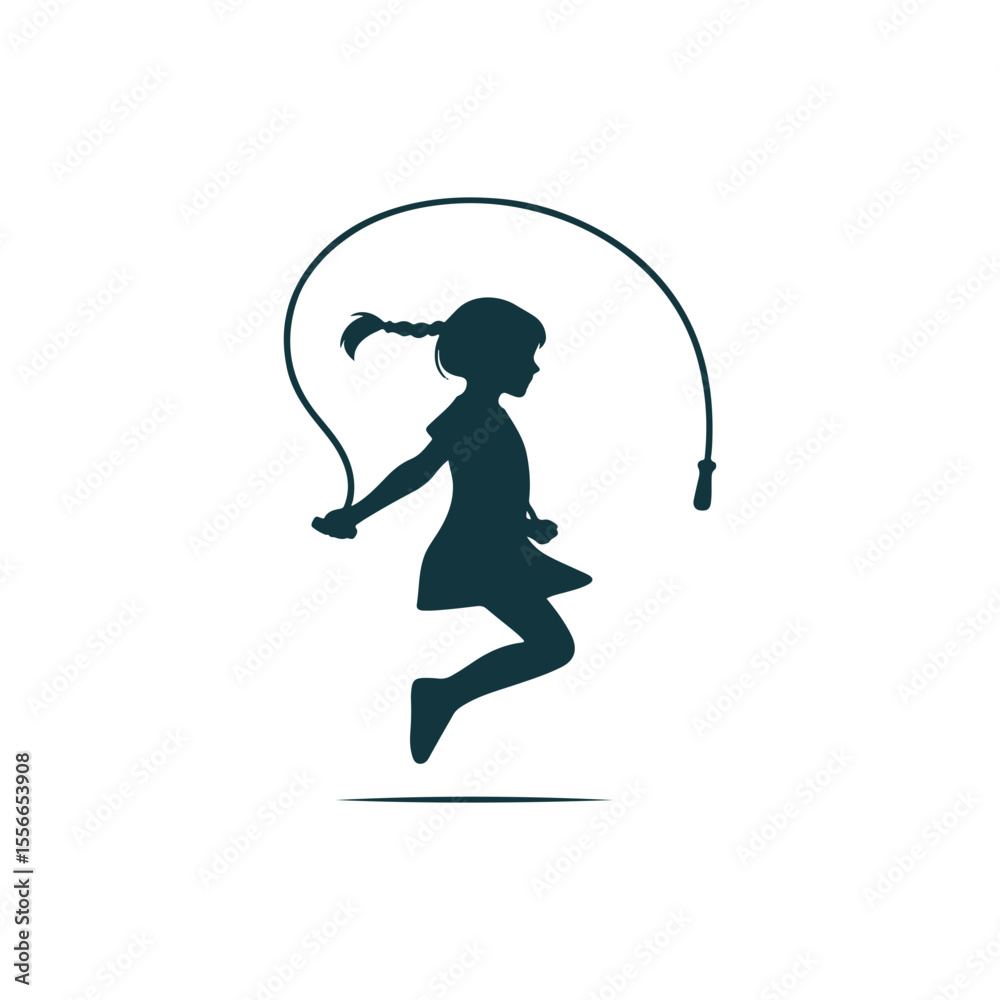 Obraz premium Girl with pigtails jumping rope