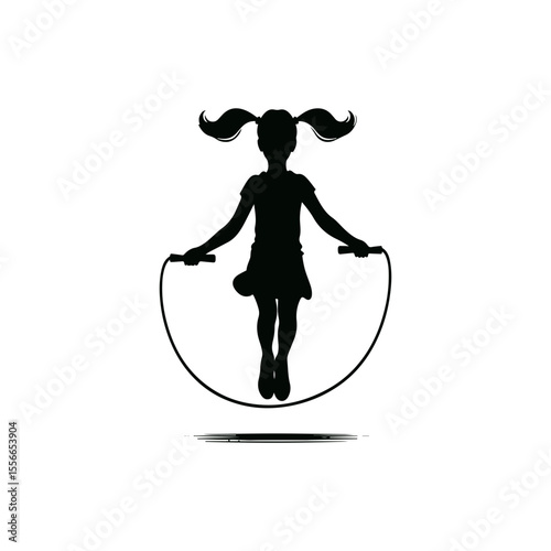 Girl with pigtails jumping rope