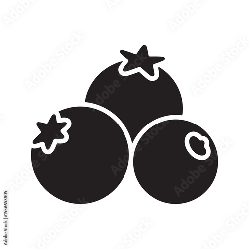 Solid glyph vector icon of fresh blueberry fruit for a healthy diet representing a sweet superfood berry and organic antioxidant snack