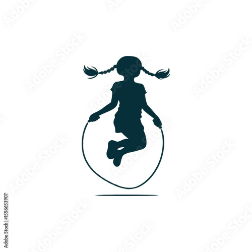 Girl with pigtails jumping rope