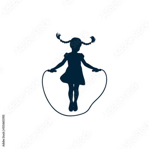 Girl with pigtails jumping rope