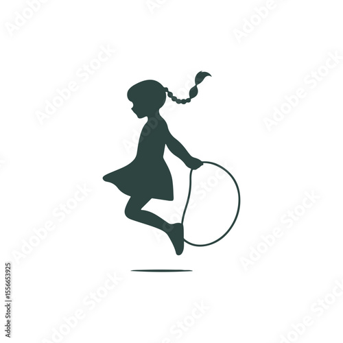 Girl with pigtails jumping rope