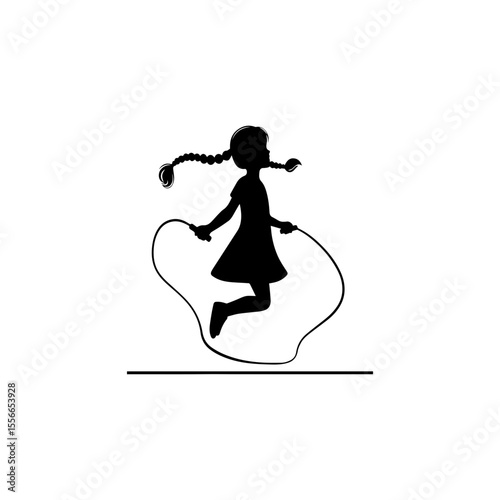 Girl with pigtails jumping rope