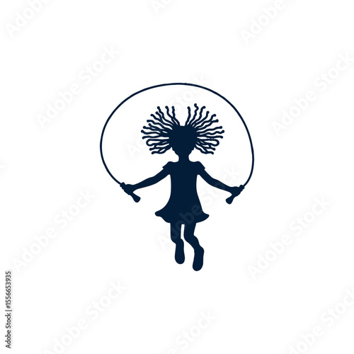 Girl with pigtails jumping rope