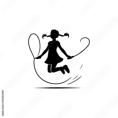 Girl with pigtails jumping rope