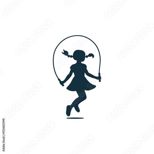 Girl with pigtails jumping rope