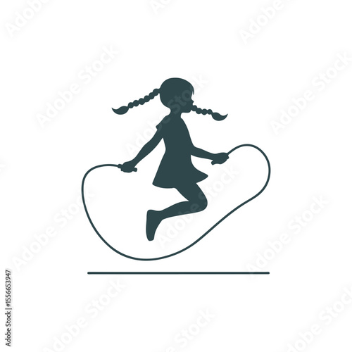 Girl with pigtails jumping rope