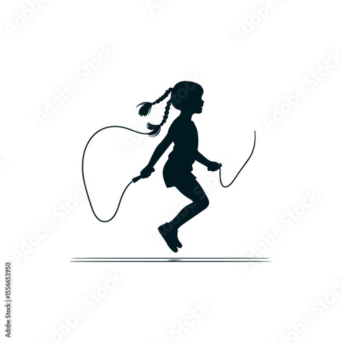 Girl with pigtails jumping rope