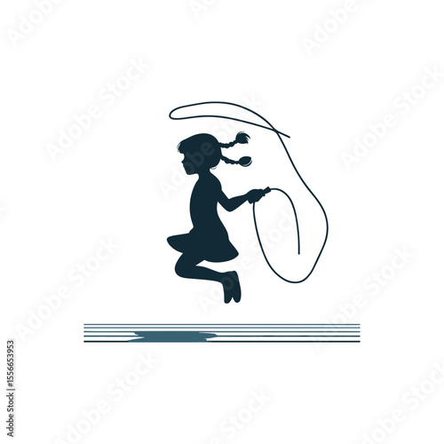 Girl with pigtails jumping rope