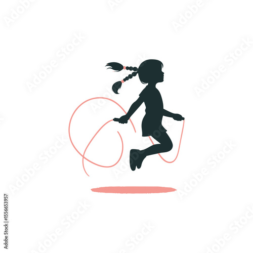Girl with pigtails jumping rope
