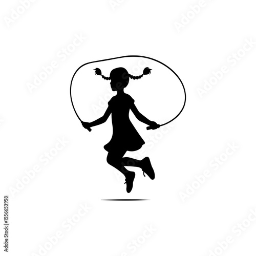 Girl with pigtails jumping rope