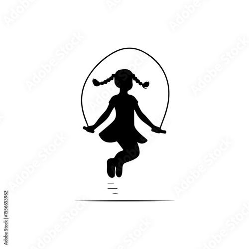 Girl with pigtails jumping rope
