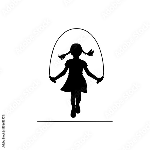 Girl with pigtails jumping rope