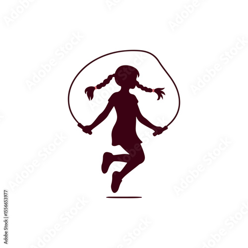 Girl with pigtails jumping rope