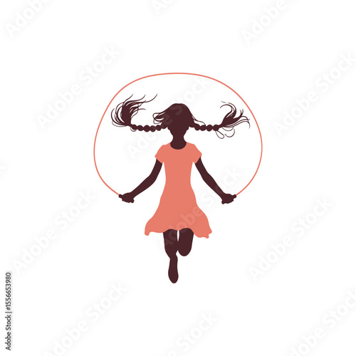 Girl with pigtails jumping rope
