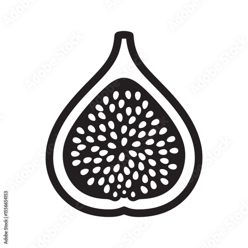 Solid glyph vector icon of a fig fruit with a cross section of seeds representing a sweet and healthy mediterranean food for a balanced diet