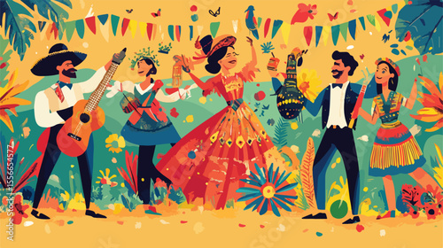 Summer Festival Set Vector Illustration Centered