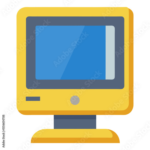 Computer yellow vector icon on white background.