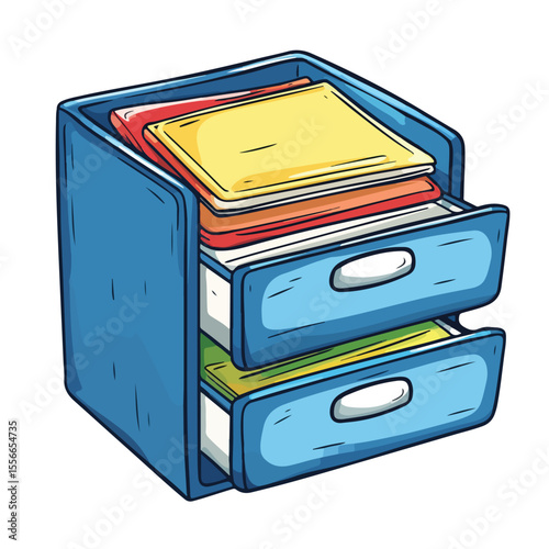 Colorful Files Drawer Cartoon Vector Illustration Hand Drawn Style